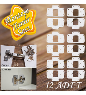 Dolap Kapak Taş Menteşe Tamir Sacı Pratik Onarım Kiti Beyaz Metal Yuva Tablası 6.5 x 9 cm (12 ADET)