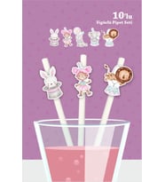 Pembe Sirk Temalı Doğum Günü 10'lu Figürlü Pipet Seti