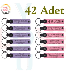 Mor Menekşe & Pembe, 42’li Set, Kişisel Yazılı Anahtarlık, İngilizce Öğretmeninden Sınıfına Hediye