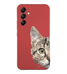 Samsung Galaxy A34 Uyumlu Lansman Kılıf Catface Tasarımlı İçi Kadife Kapak-Kırmızı (Şeffaf)