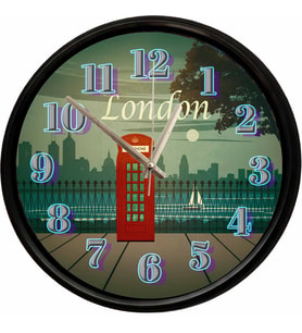 London Kırmızı Telefon Kulübesi Temalı Dekoratif Duvar Saati 28 Cm Sessiz Mekanizma