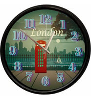 London Kırmızı Telefon Kulübesi Temalı Dekoratif Duvar Saati 28 Cm Sessiz Mekanizma