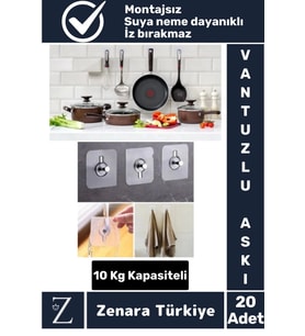 Premium Suya Neme Ekstra Dayanıklı Montajsız Banyo Mutfak Ultra Güçlü Vantuzlu Askı 20 Adet
