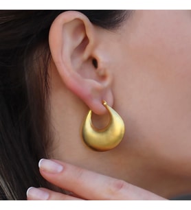 Elips Yassı Bombeli Gold Gümüş Küpe