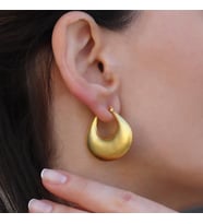 Elips Yassı Bombeli Gold Gümüş Küpe