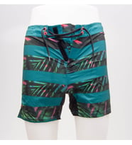 Yüzme, Sörf Şortu Çocuk Filesiz Dar Kalıplı Boardshort  Meridyendukkan Olaıan Mavi,Yeşil Palmiye Desenli