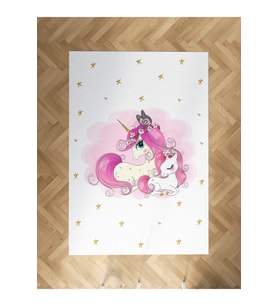 MEKTA HOME BEBEK VE ÇOCUK ODASI Yıldızlı Unicorn Desenli Halı