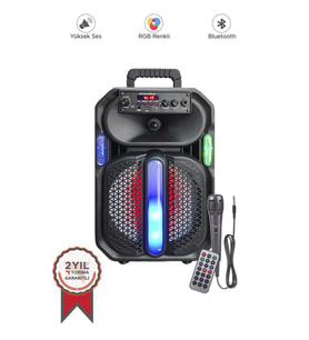 Torima D26 Siyah RGB Işıklı Mikrofonlu Kumandalı USB/TF/FM/MIC/BT Bluetooth Hoparlör