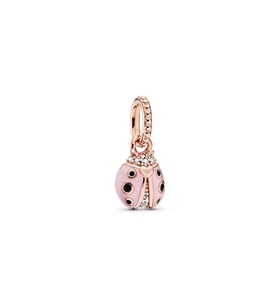 Bileklik ve Kolye Uyumlu Pembe Uğur Böceği Sallantılı Gümüş Kaplama Charm