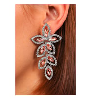 Kadın Rose Salkım Yaprak Modeli Gümüş Zirkon Taşlı Pırlanta Uzun Abiye Elbise Düğün Nişan Parti Küpe