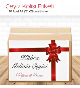 isimli Çeyiz Kolisi Etiketi A4 10 Adet Etiket