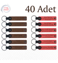A Kahve & Nar Çiçeği, Şirket Açılış Törenine Özel Hediye, 40’lı Set, İsimli Anlamlı Deri Anahtarlık