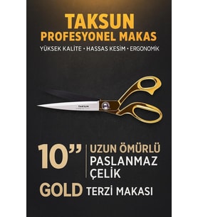 Taksun Profesyonel Makas, No.1250, Paslanmaz Çelik, Karton, Kumaş Kesimi, Ergonomik, Yüksek Kalite, Uzun Ömürlü, Hassas Kesim, Terzi Makası, Gold, 10"
