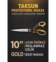 Taksun Profesyonel Makas, No.1250, Paslanmaz Çelik, Karton, Kumaş Kesimi, Ergonomik, Yüksek Kalite, Uzun Ömürlü, Hassas Kesim, Terzi Makası, Gold, 10"