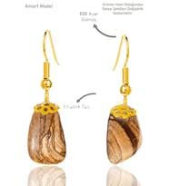Sertifikalı Amorf Model Ham Kahverengi Jasper Taşı Küpe - Gold Renkli (Kahverengi Açık)