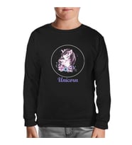 Unicorn Çiçek Anneler Günü Siyah Çocuk Sweatshirt