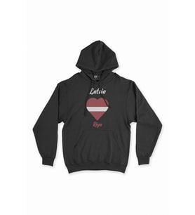 Riga Letonya Bayraklı Kalpli Siyah Sweatshirt Hoodie