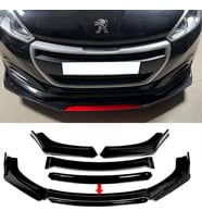 Peugeot 208 Siyah Renkli Şeritli Dilli Ön Lip 4 Prç Parlak Siyah ABS
