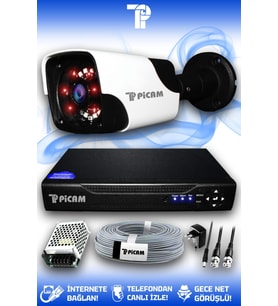 PICAM 1 Kameralı Panda 1 Dış Kamera Set HDD'siz Full HD Gece Görüşlü Güvenlik Kamerası Sistemi