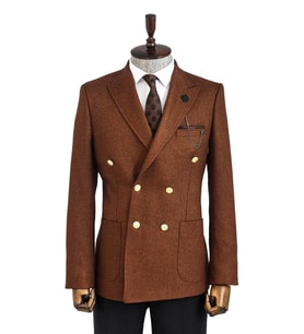 Kruvaze Slim Fit Kahverengi Erkek Ceket - Wessi