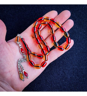 Kişiye Özel 9x12 mm Sarı Kırmızı Ateşi Kehribar Tesbih  Taraftar Tesbih