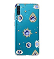 PrintiFy Samsung Galaxy M11 ile Uyumlu 1mm Slim Fit Nazar Boncuğu 5 Baskılı Şeffaf  Kılıf
