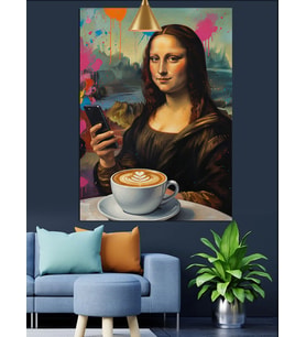 Kahve İçen lisa Dekoratif Kanvas - Mdf Ahşap Tablo