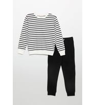 Çizgili Sweatshirt Jogger Siyah Alt Üst Takım