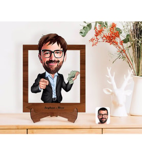 BK Gift Kişiye Özel Erkek Milyoner Karikatürlü Ahşap Standlı 3D Biblo-1 (Beyaz)