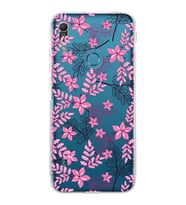Huawei Y6 Pro 2019  Kamera korumalı Kapak Floral Pembe Tasarımlı  Şeffaf Kılıf
