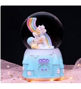 Masallar Diyarında Unicorn Işıklı Müzikli Püskürtmeli Büyük Boy Kar Küresi Mavi