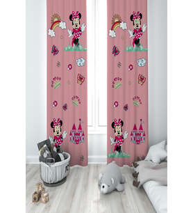 MEKTA HOME BEBEK VE ÇOCUK ODASI Seksekli Minnie Mouse Desenli 2 Kanat Fon Perde