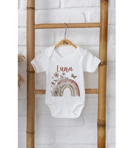 Pia Baby Premium %100 Pamuk İsme Özel Organik Baskılı Çıtçıtlı Bebek Body Zıbın Modelleri 5079-16 (Ekru)