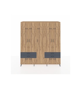 Hyperion Dolap 12 Raflı 4 Çekmeceli 2 Askılı 220x44x243 Çam-Çam/Antrasit