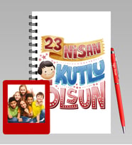 23 Nisan Tasarımlı Kişiye Özel Ahşap Defter Kalem &  Instagram Çerçeve Hediye Seti