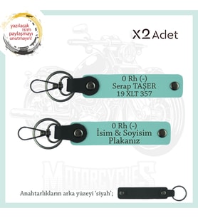 Motor Plakan ve İsmin Anahtarlığında! İsim Plaka ve 0 Rh (-) Kan Grubu 2'li Anahtarlık, Turkuaz-Syh (Çok Renkli)