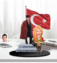 BK Gift Kişiye Özel Atatürk ve Kadın Öğretmen Temalı 2 Katmanlı Karikatürlü Ahşap Biblo- 5-3, Öğretmene Hediye, Öğretmenler Günü, 100. Yıl Hediyesi