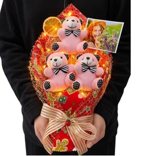 Kişiye Özel Fotoğraflı Premium Pembe Ayıcık Buketi – LED Işıklı Tasarım (35 cm)
