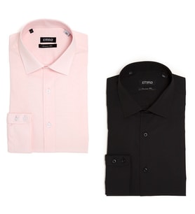 PINGÖMLEK KENSINGTON VESTA COMBO 21 İKİLİ SET PEMBE VE SİYAH  Pamuk  Blend  Düz Renk Kolay Ütülenir Cutaway Yakalı Cepsiz Erkek Gömlek (Siyah-Pembe)