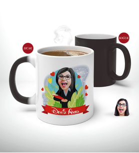 Kişiye Özel Öğretmen Karikatürlü Sihirli Kupa Bardak-7 (Beyaz)