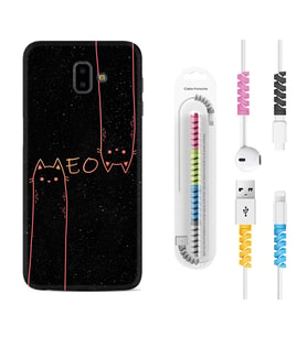 Samsung J6 Plus J7 Prime J7 Pro M20 Kılıf Kablo Koruma Spiral Silikon Meow 1657