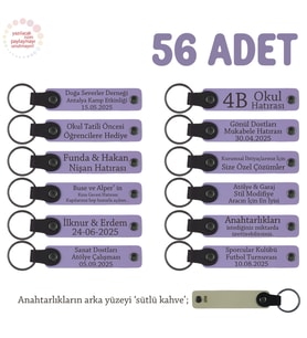 Yeni İş Yeri Açılışı İçin Markaya Özel 56' lı Deri Anahtarlık, Hediyelik Set, Mor Menekşe & S Kahve (Lila - Mor)