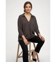 Kadın Relaxed Fit V Yaka Gömlek Yaka Bluz