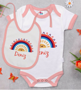BK Kids Kişiye Özel İsimli Pembe Bebek Body Zıbın ve Mama Önlüğü Hediye Seti-2