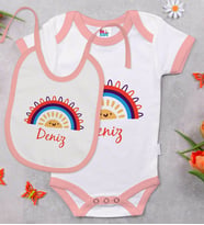 BK Kids Kişiye Özel İsimli Pembe Bebek Body Zıbın ve Mama Önlüğü Hediye Seti-2