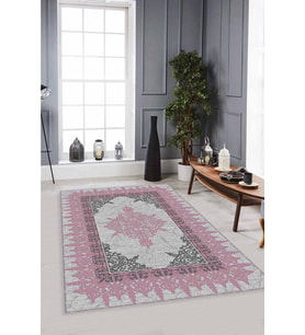 Pembe Klasik Göbekli Kaymaz Tabanlı Dekoratif Halı MK33 - 100 x 160 cm