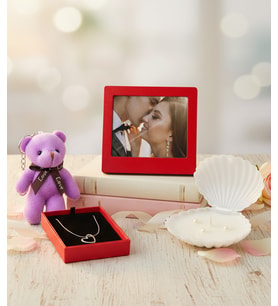 Kıza Hediye Seti - Mini Ayıcık - İstiridye Mum - Fotoğraf - Kolye - Kıza Doğum Günü Hediyesi