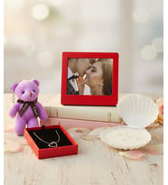 Kıza Hediye Seti - Mini Ayıcık - İstiridye Mum - Fotoğraf - Kolye - Kıza Doğum Günü Hediyesi