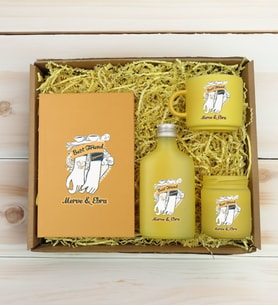 BK Gift Kişiye Özel İsimli DTF Best Friend Temalı Sarı Defter & Kahve Fincanı & Kolonya & Mum Hediye Seti-4, Arkadaşa Hediye, Doğum Günü Hediyesi