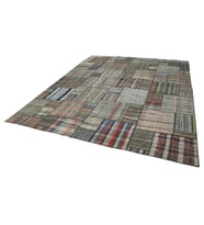 Gri El Dokuma Kilim Patchwork Stil Geometrik Desenli Şık Salon Kilimi Yatak Odası